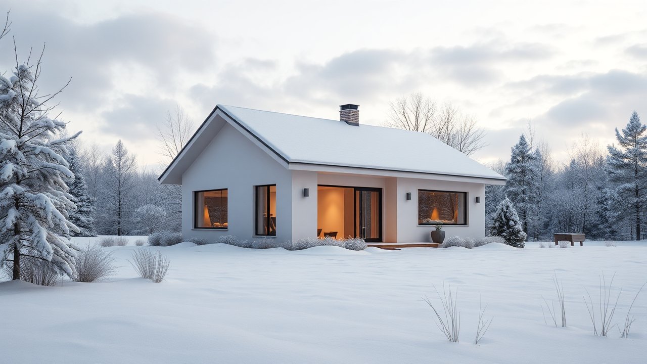 Cozy Modern House in a Snowy Winter Landscape