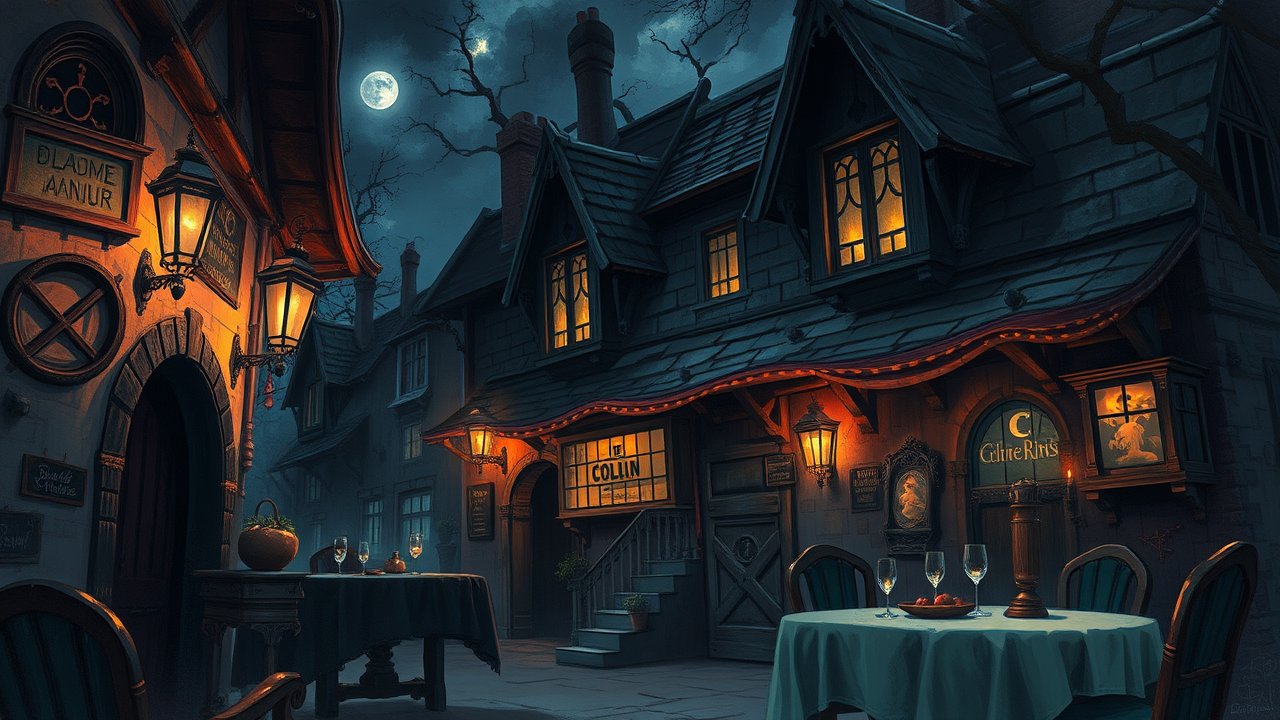 Cozy Moonlit Tavern Street at Night