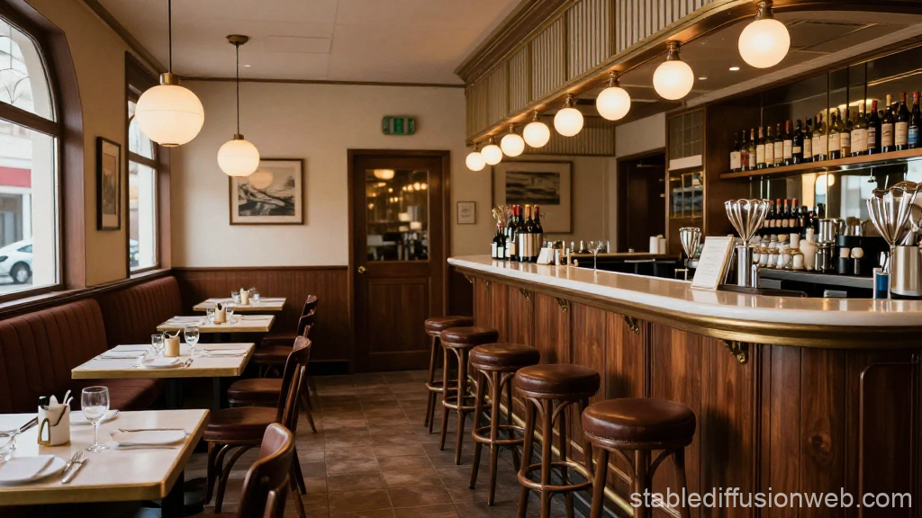 Cozy Retro Italian Restaurant Interior with Wooden Bar