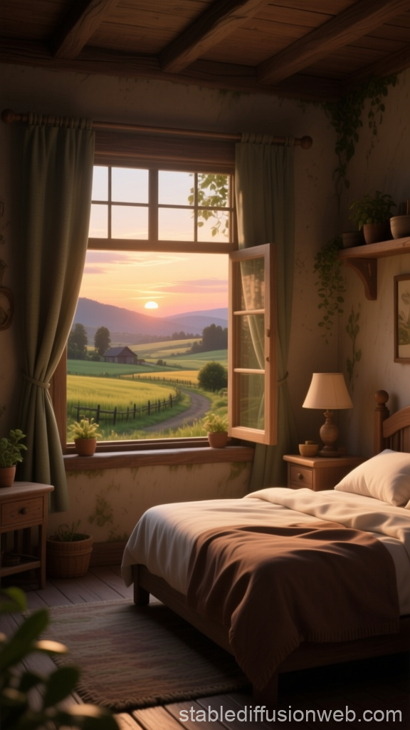 Cozy Rural Bedroom with Sunset View