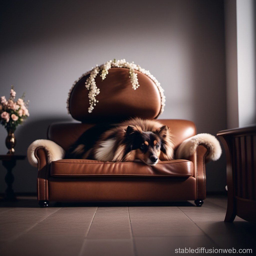 Cozy Shetland Sheepdog Relaxing on Elegant Leather Armchair