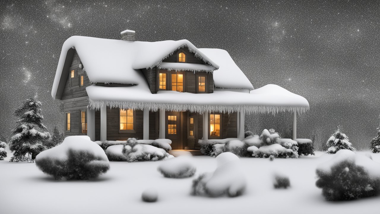 Cozy Snow-Covered House at Night with Warm Lights