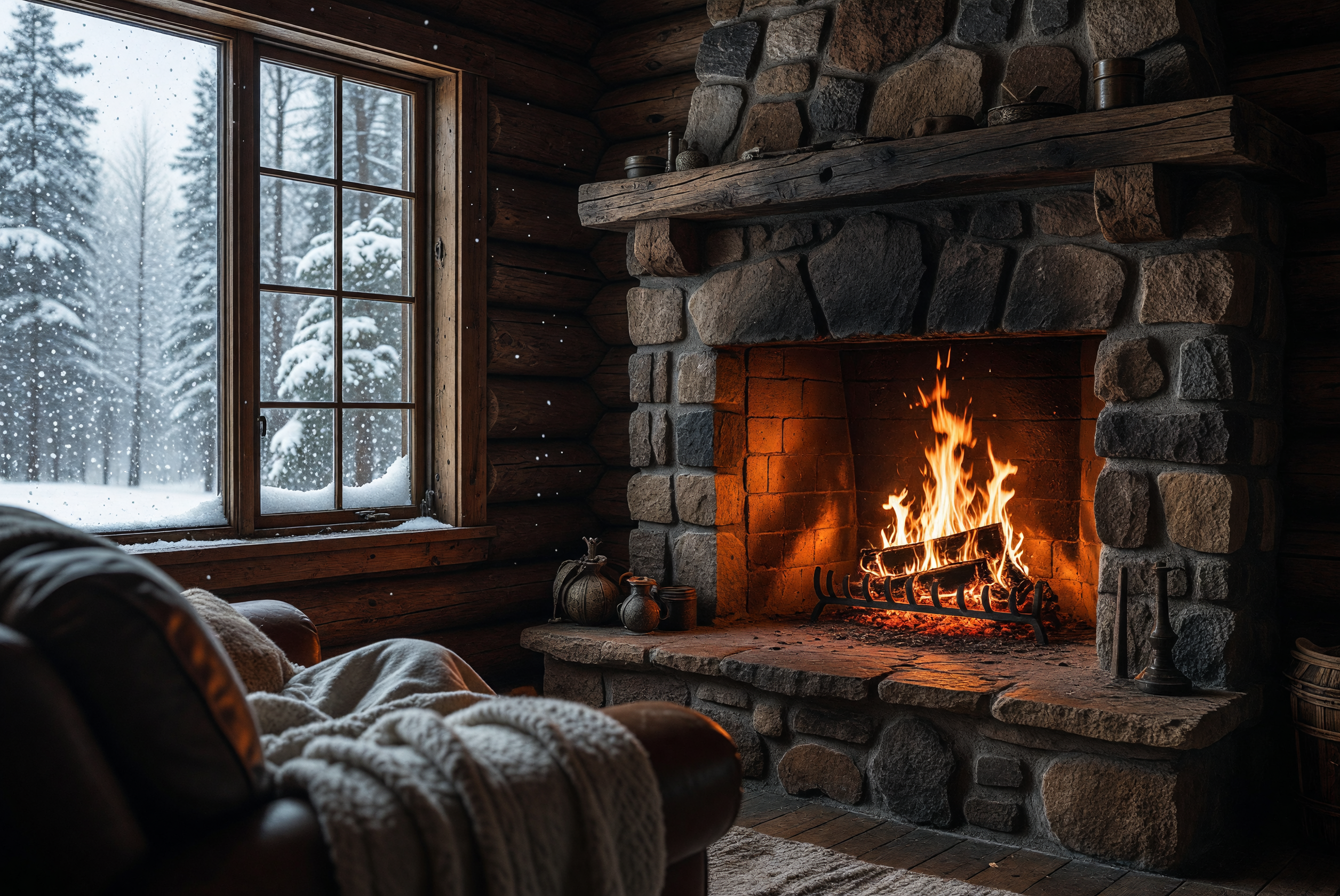 Cozy Snowbound Cabin with Hearth Glow