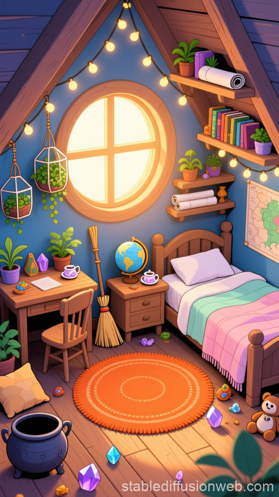 Cozy Sunlit Attic Bedroom with Magical Decor