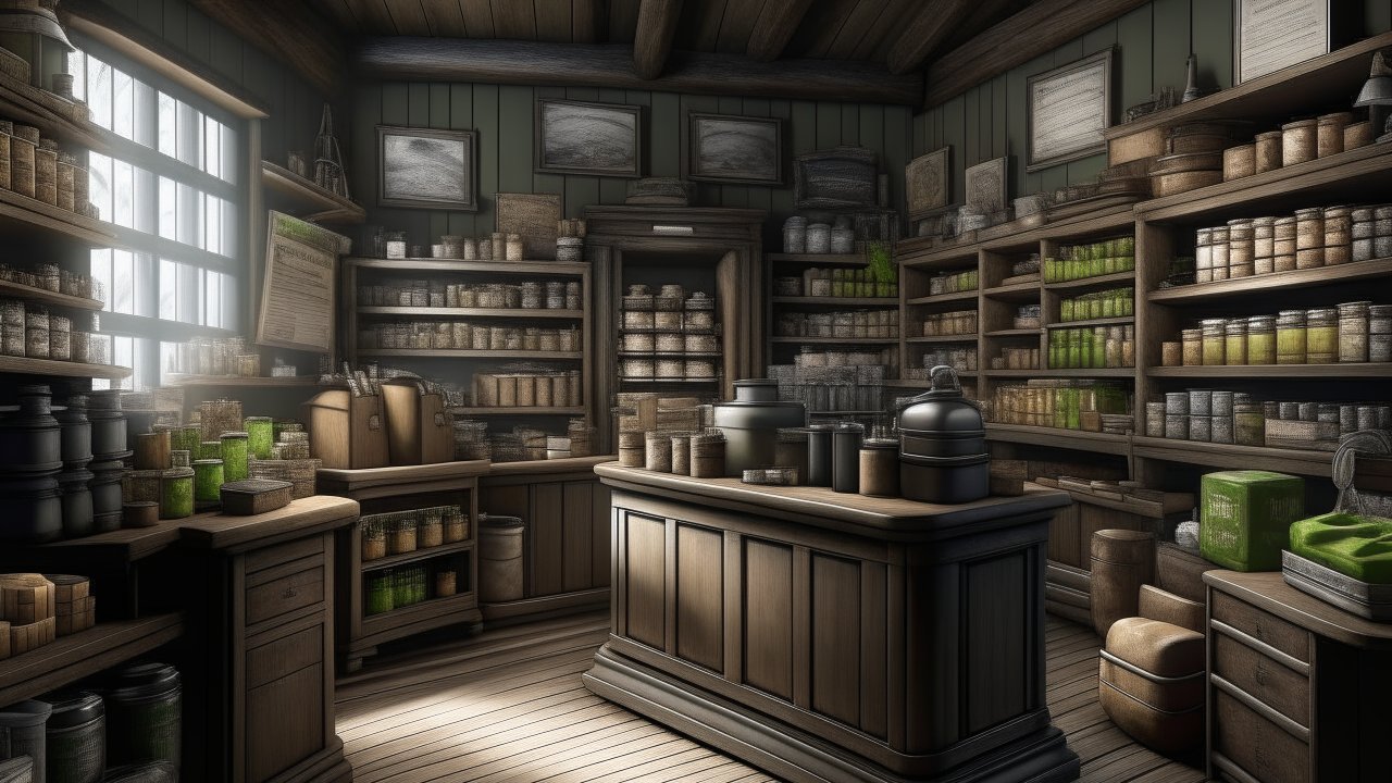 Cozy Vintage Apothecary Interior with Wooden Shelves