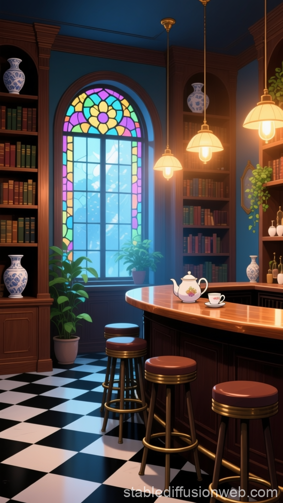 Cozy Vintage Reading Nook with Stained Glass Window