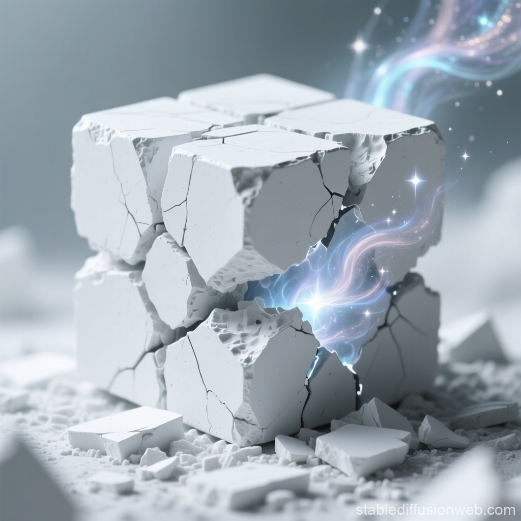 Cracked Industrial Cube Emitting Mystical Energy