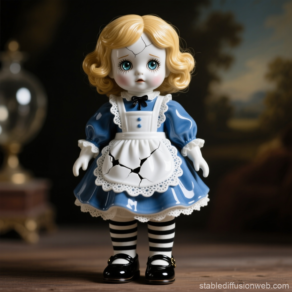 Cracked Porcelain Doll in Blue Dress