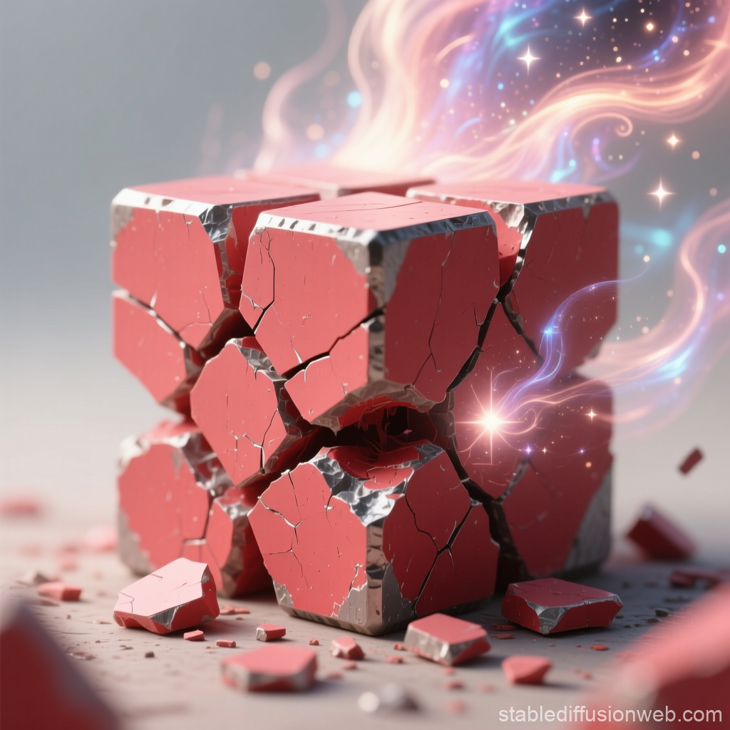 Cracked Red Industrial Cube with Magical Energy