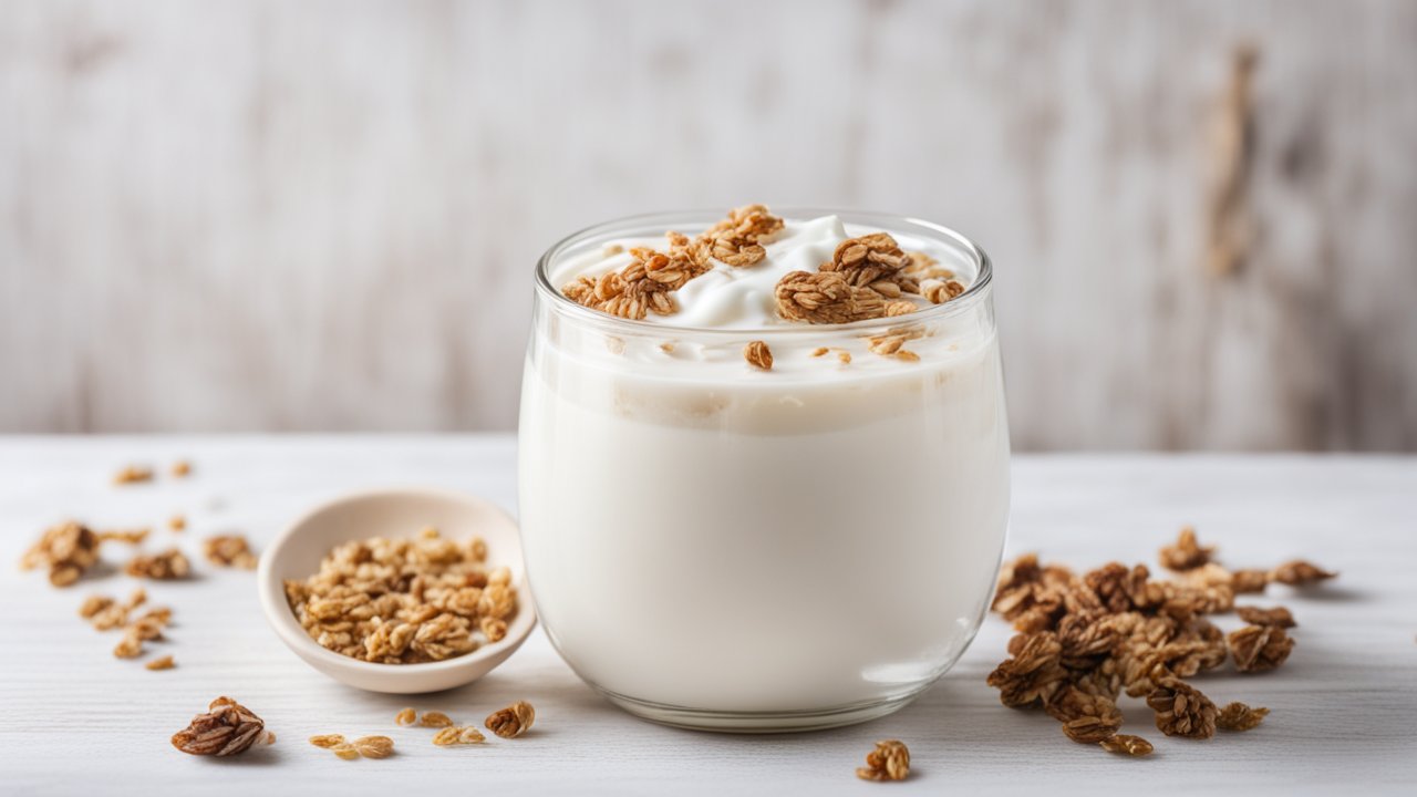 Creamy Yogurt with Granola in Glass Cup