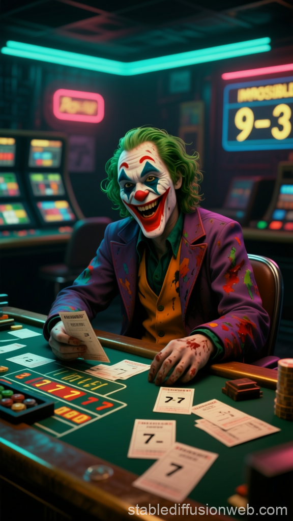 Creepy Clown Gambling in Neon Casino
