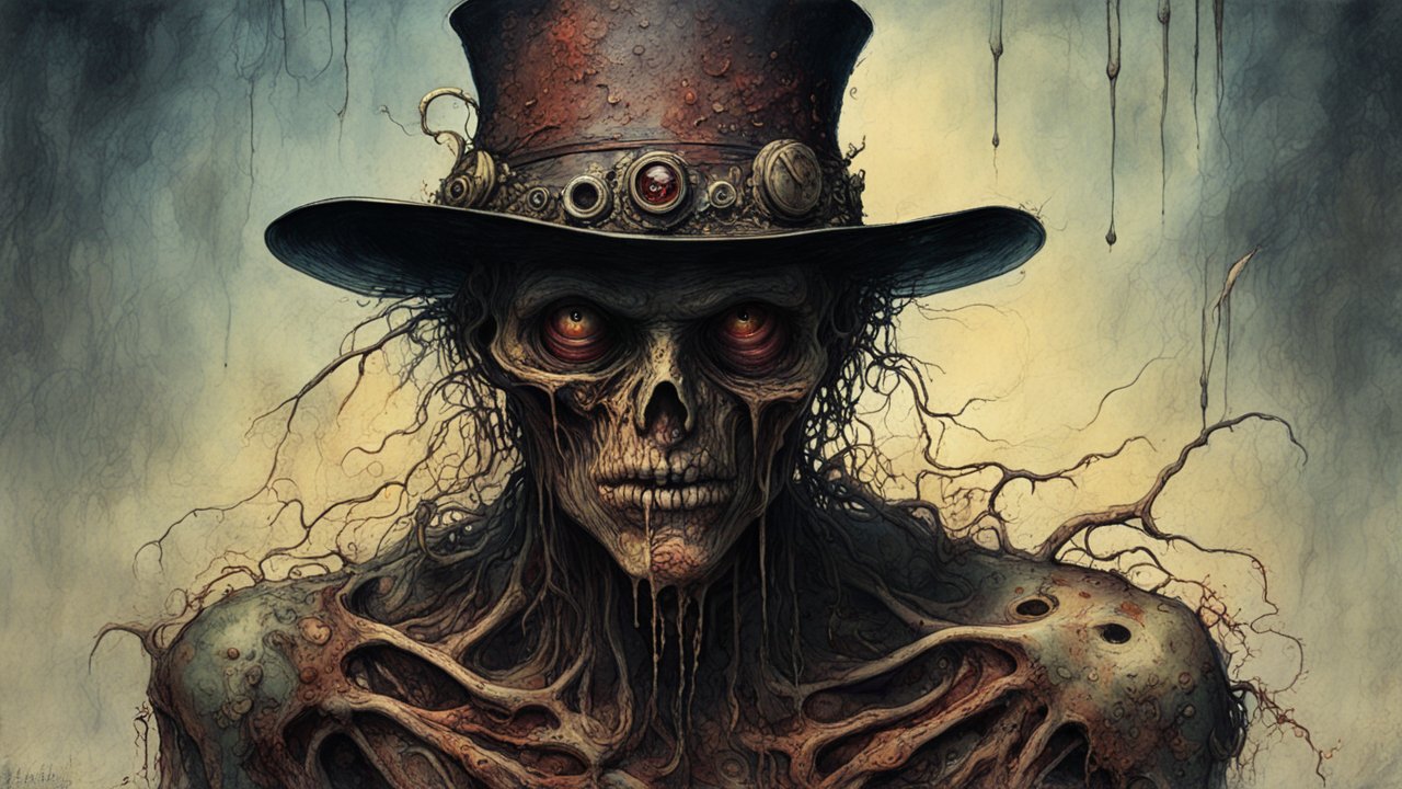 Creepy Skeleton in Steampunk Top Hat