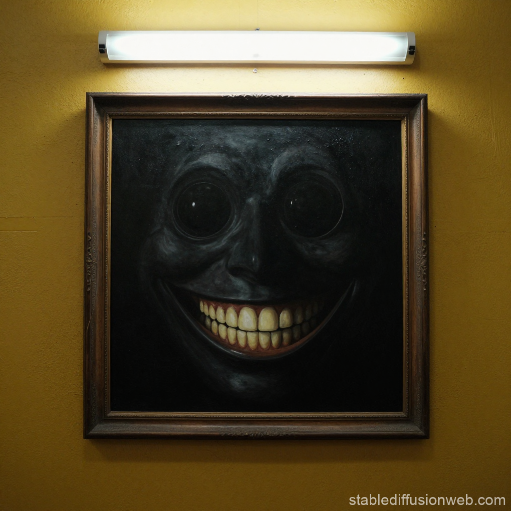 Creepy Smiling Face Painting in Dark Frame