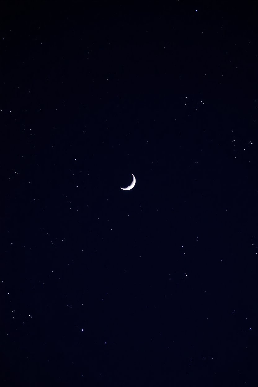 Crescent Moon Shining in Starry Night Sky