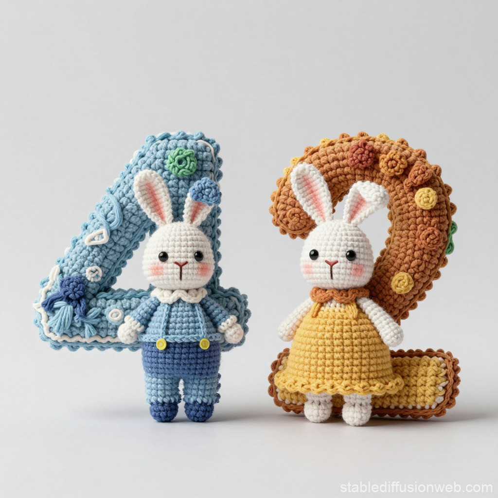 Crochet Bunny Dolls with Number 42