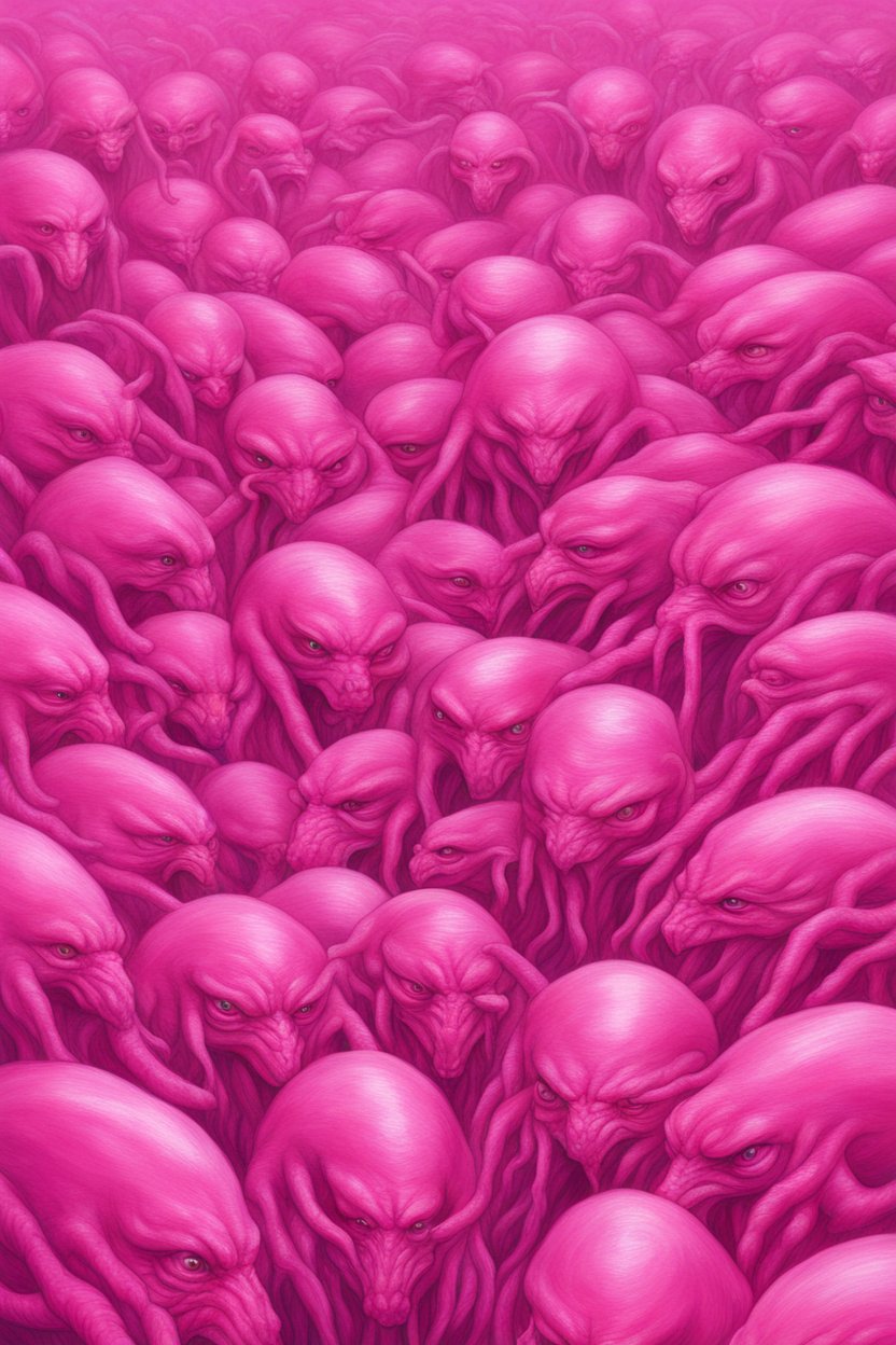 Crowd of Pink Alien Creatures with Tentacles