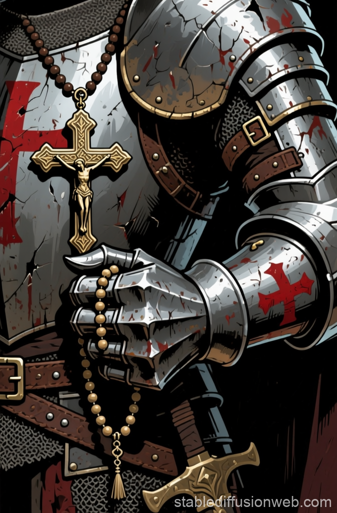 Crusader Knight Holding Rosary and Cross