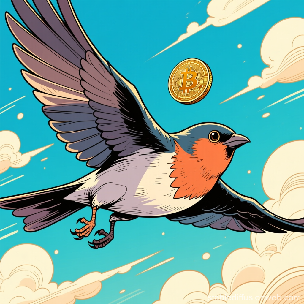 Crypto Bird Flying with Bitcoin Coin