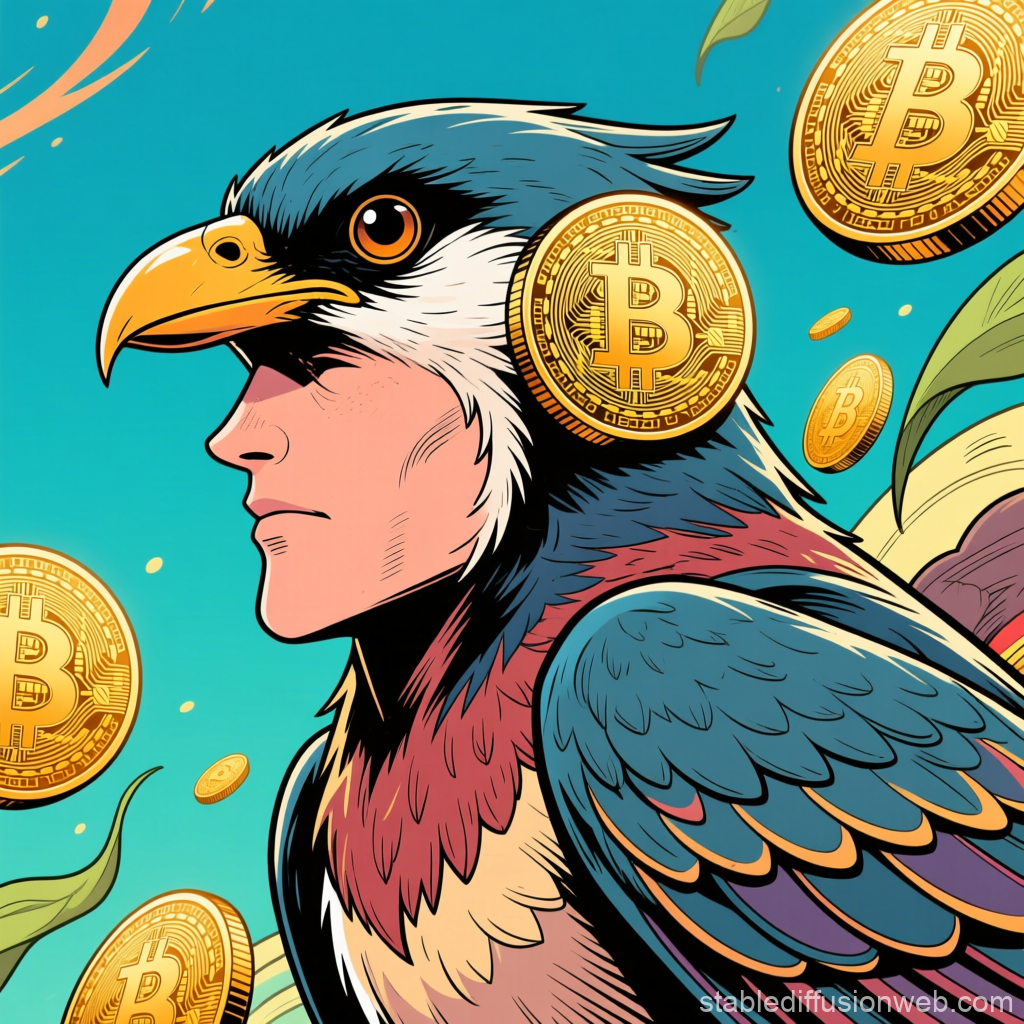 Cryptocurrency Bird Avatar with Bitcoin Coins