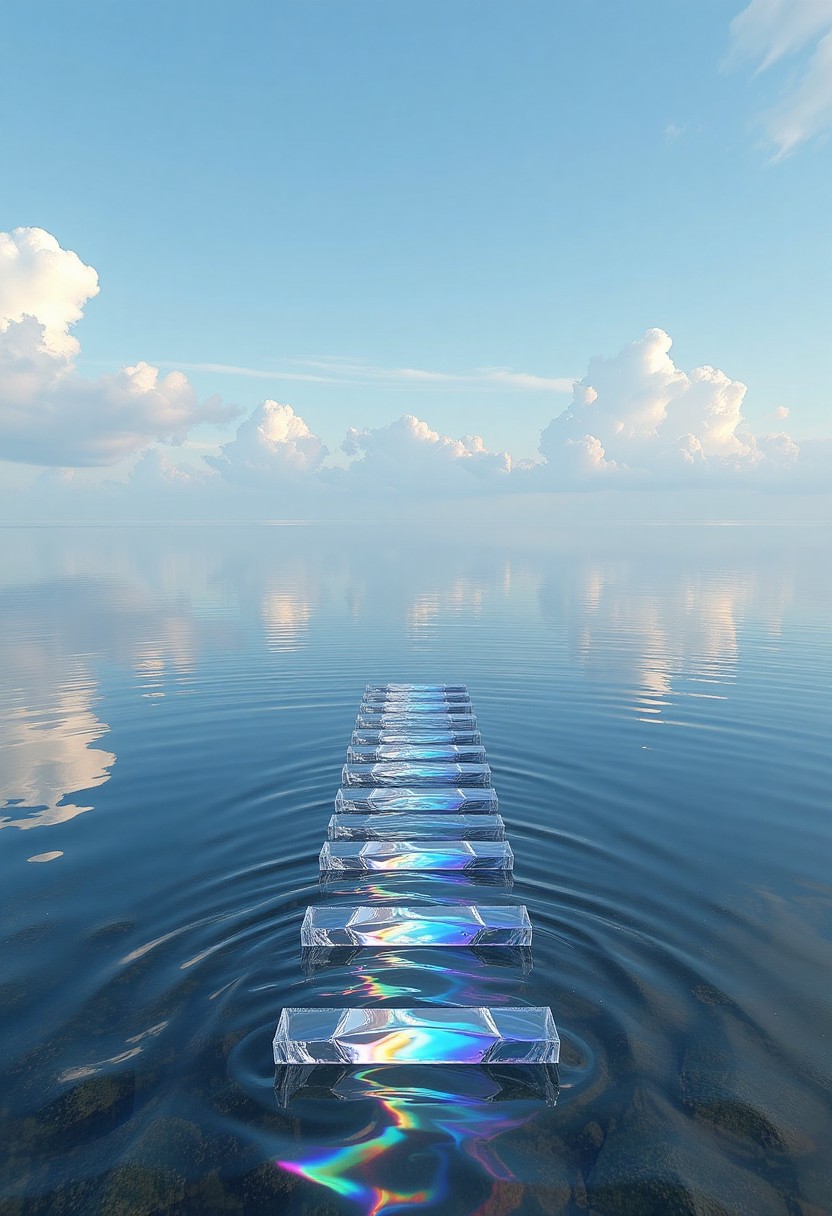 Crystal Steps Leading into a Serene Sky Reflection