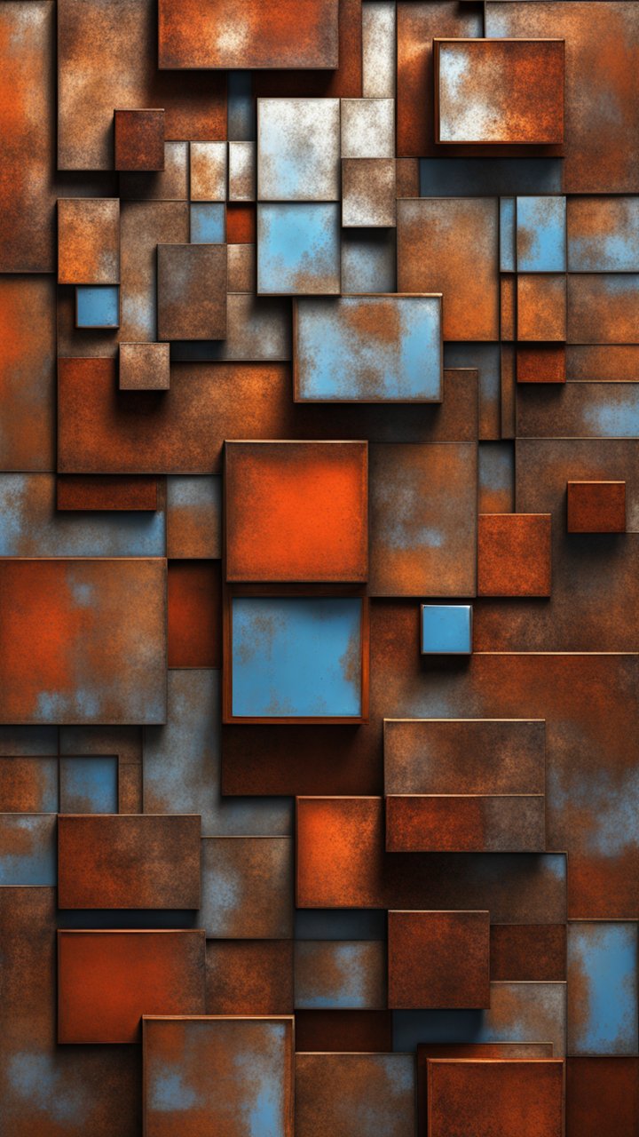 Cubism-Inspired Rusted Metal Squares Pattern