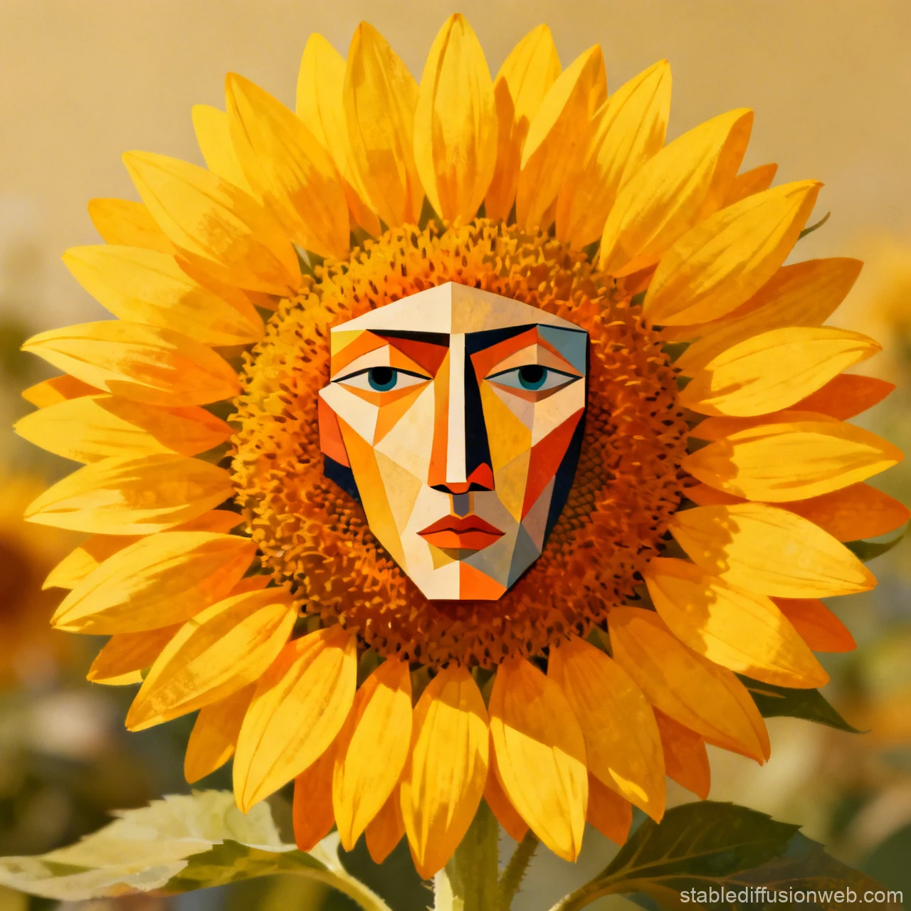 Cubist Face in Sunflower Bloom