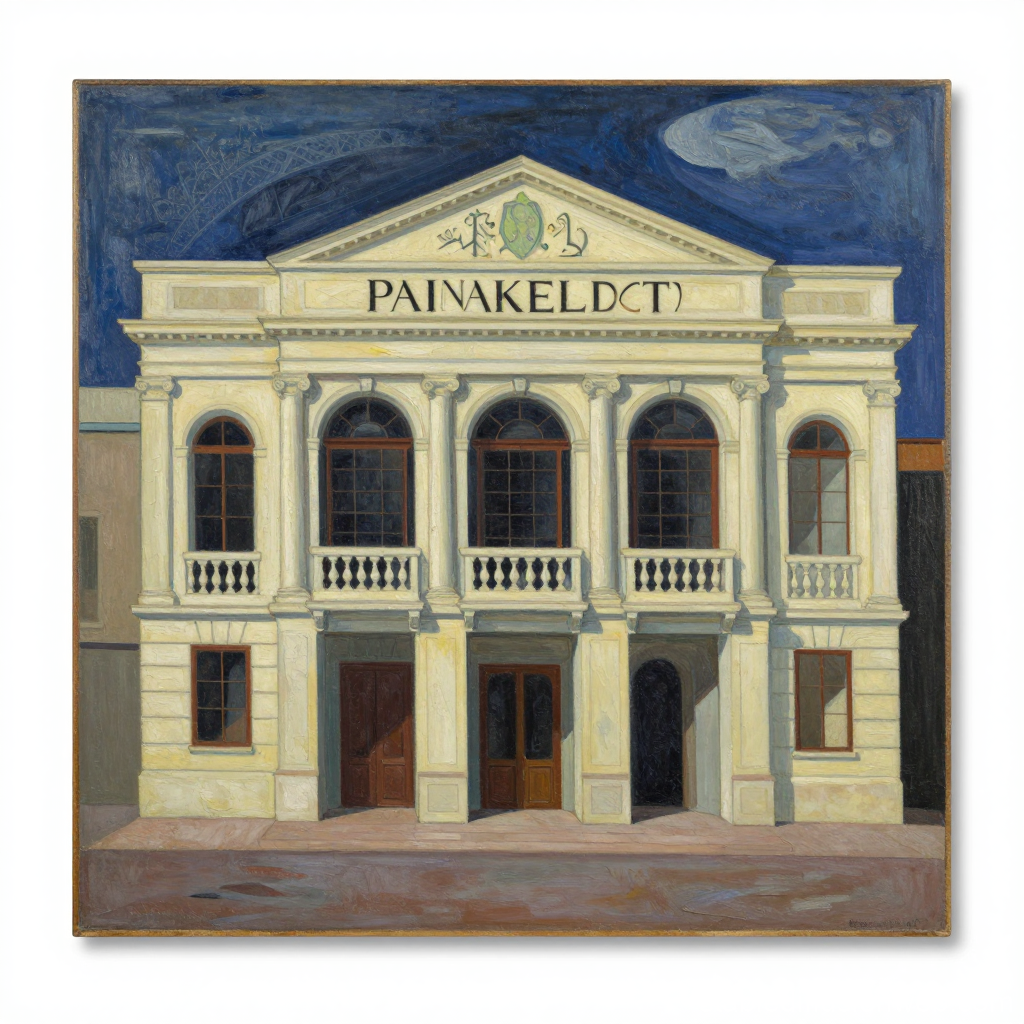 Cubist Opera House Facade in Oil Painting