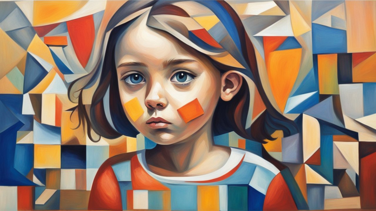 Cubist Portrait of a Young Girl with Geometric Patterns