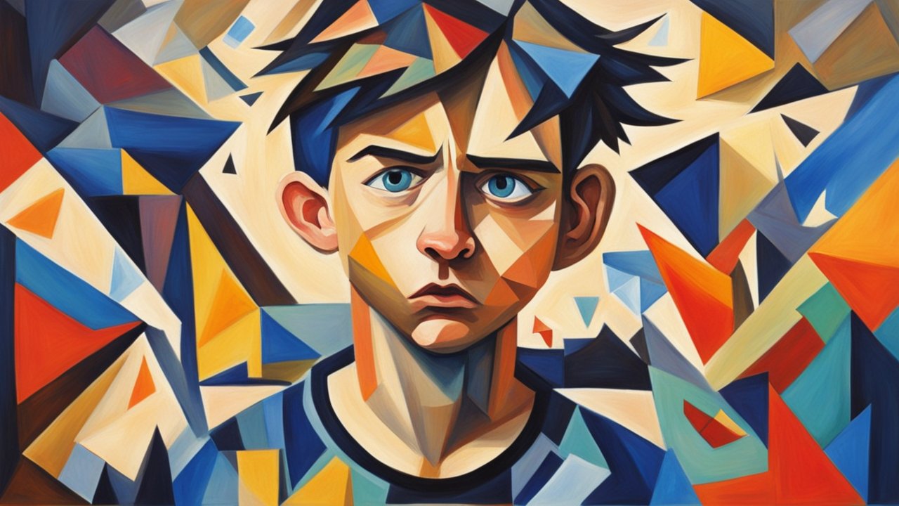 Cubist Portrait of a Young Man with Blue Eyes