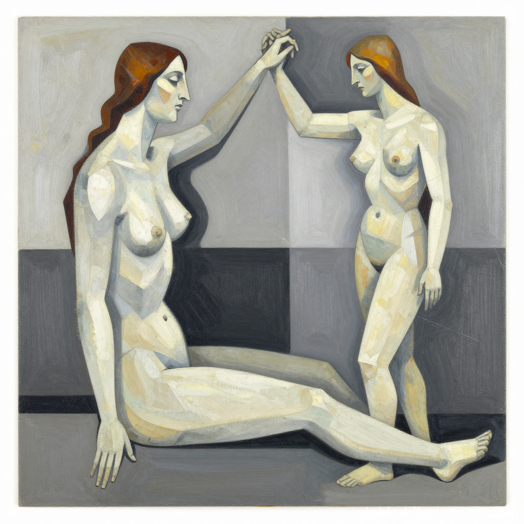 Cubist Style Nude Figures in Muted Tones