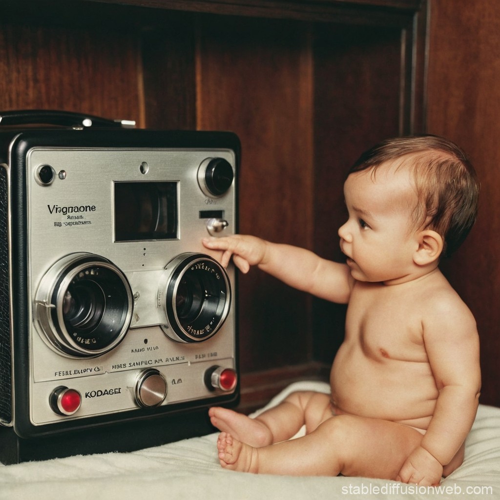 Curious Baby Exploring Vintage Camera