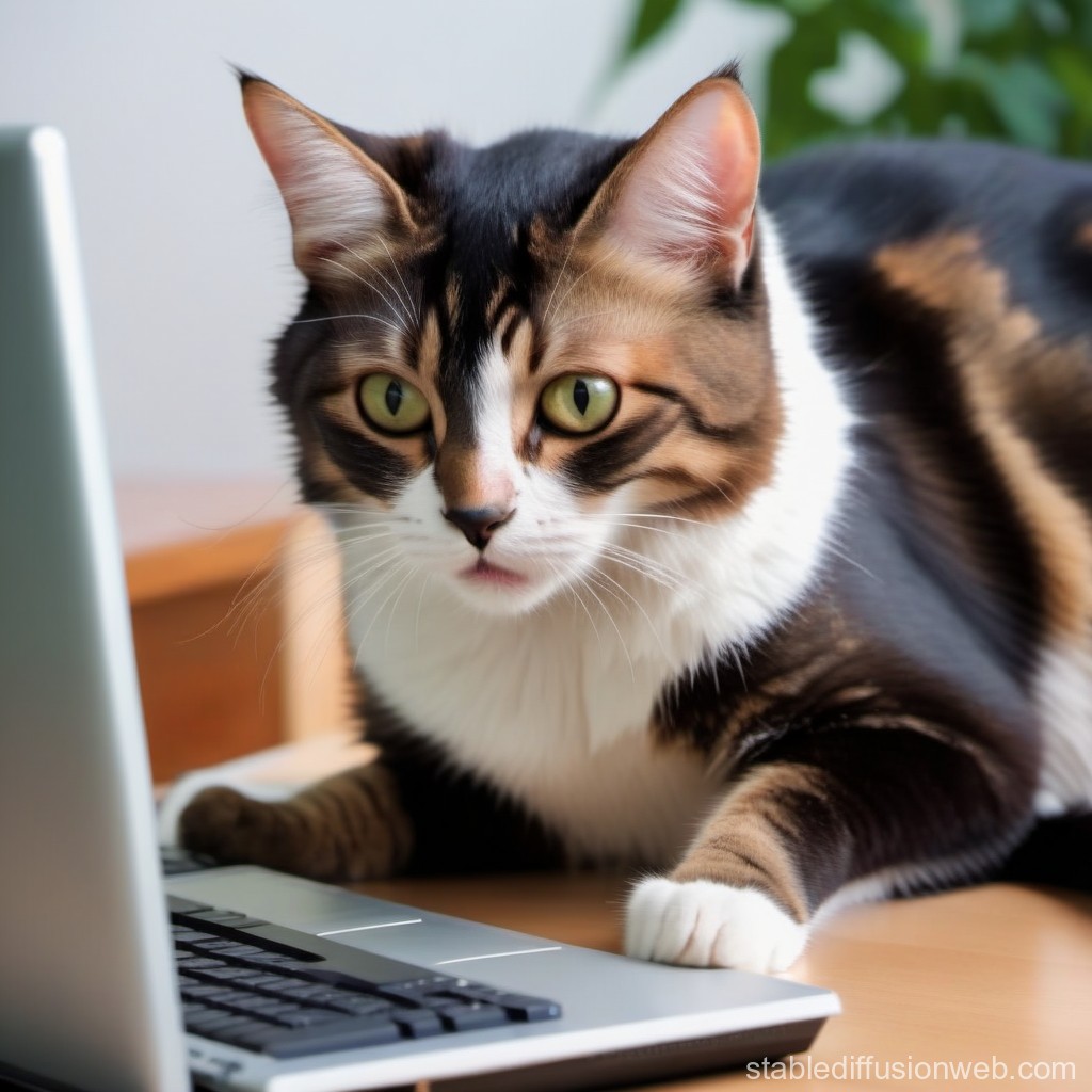 Curious Cat Using Laptop on Desk