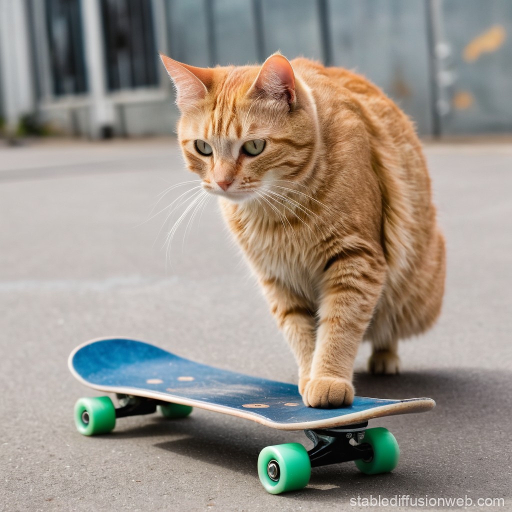 Curious Orange Tabby Cat on Skateboard