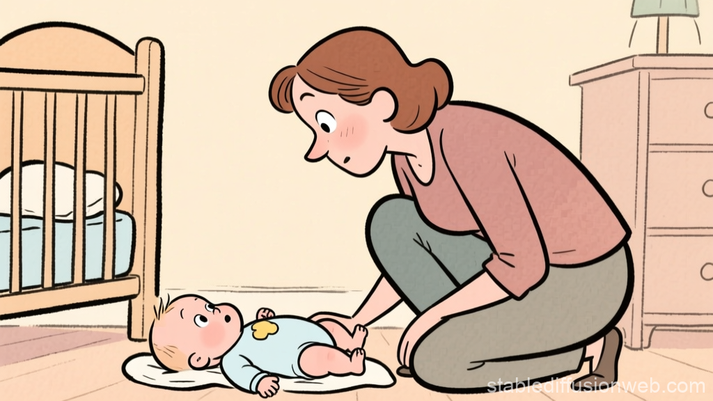 Curious Parent Interacting with Baby in Nursery