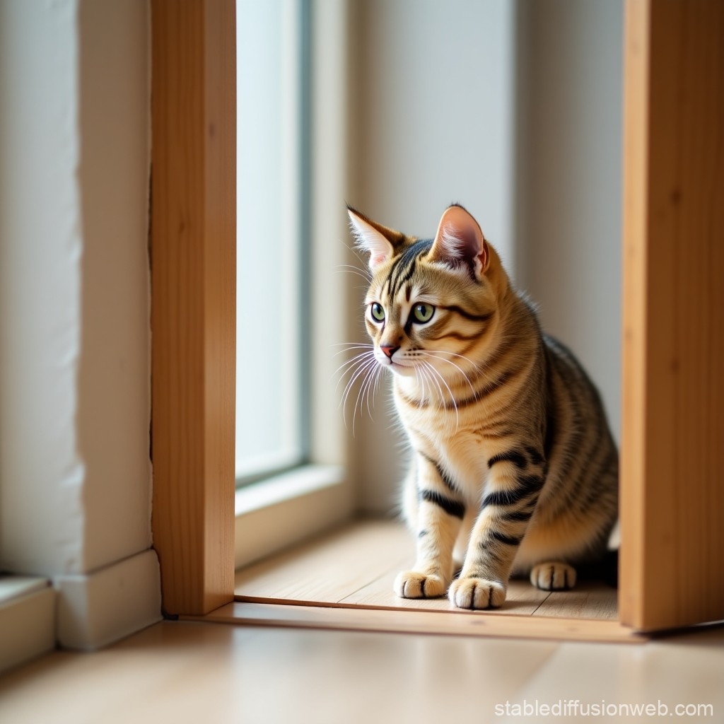 Curious Tabby Cat Sitting by Window in Cozy Home