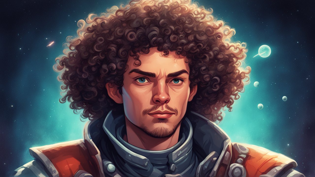 Curly-Haired Sci-Fi Space Explorer Portrait