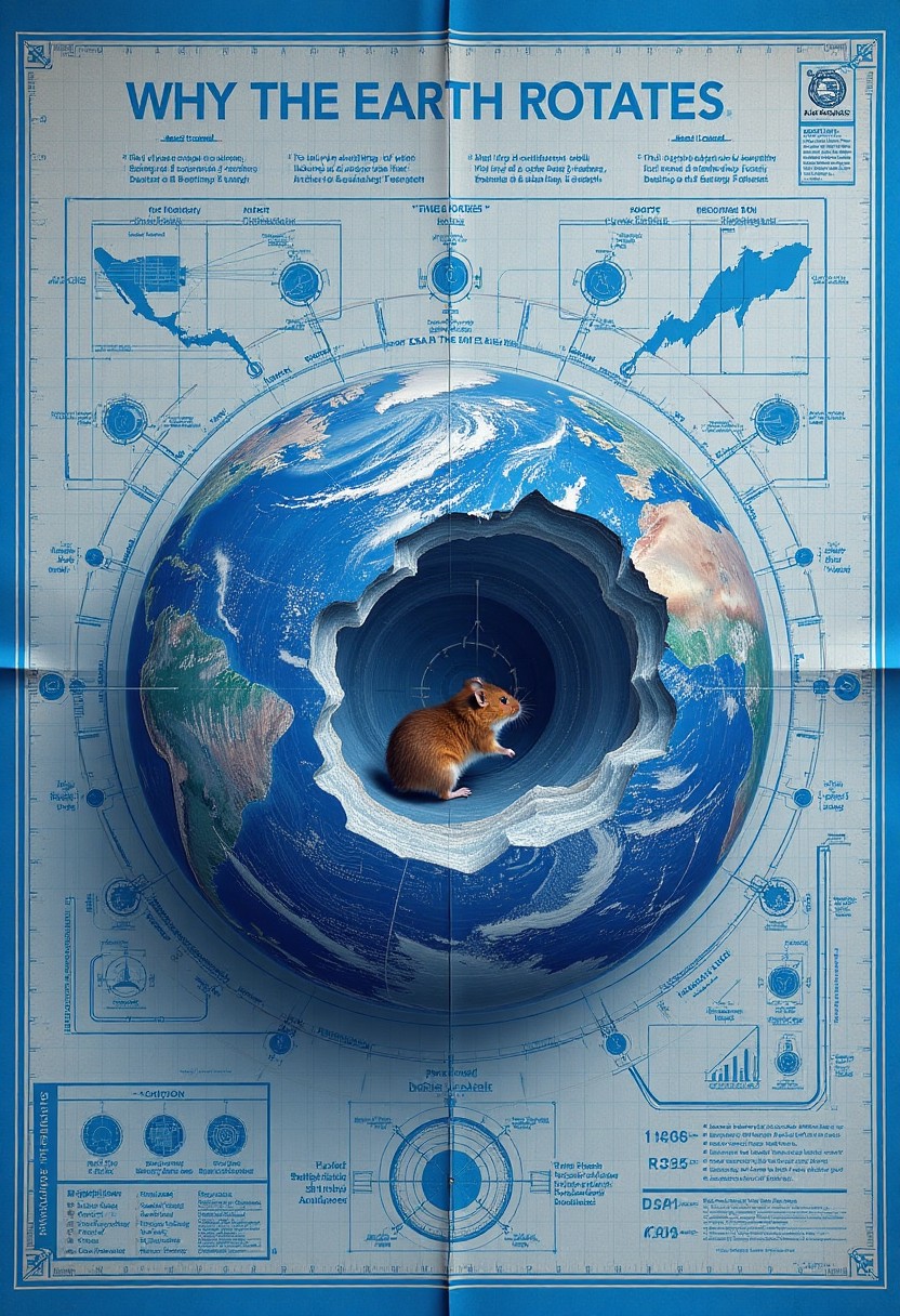 Cutaway Engineering Illustration Explaining Why the Earth Rotates