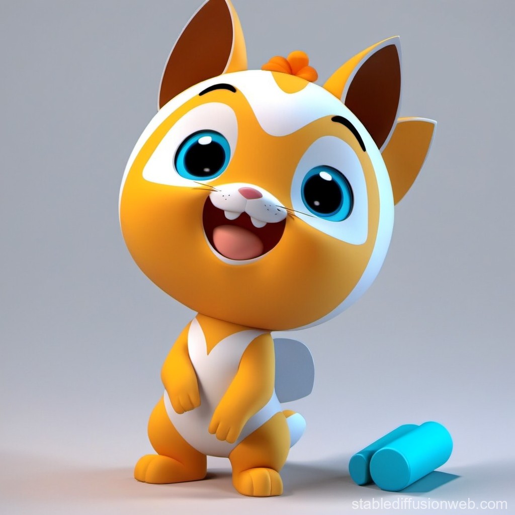 Cute 3D Cartoon Orange Cat Character with Big Blue Eyes