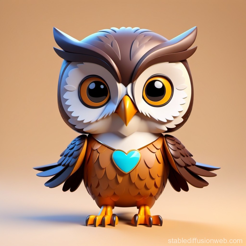 Cute 3D Cartoon Owl with Heart Pendant