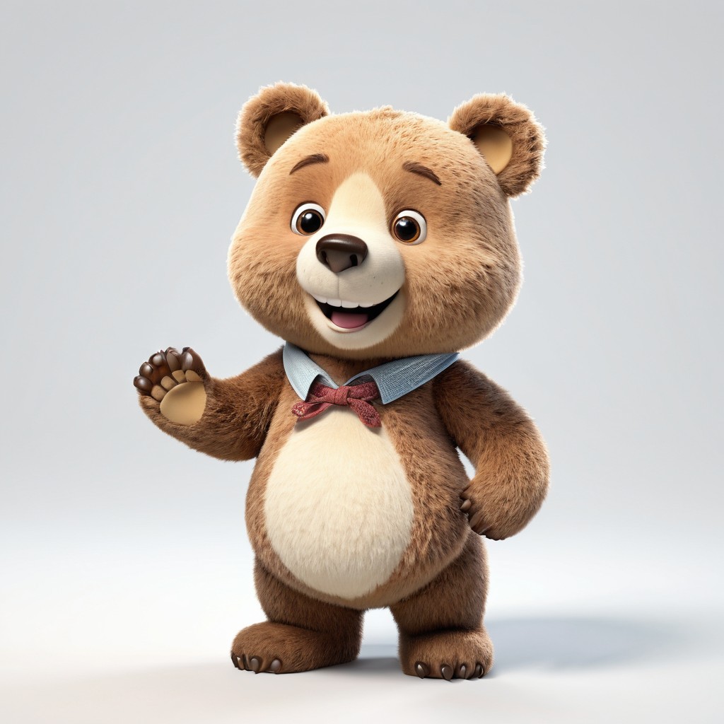 Cute 3D Rendered Cartoon Bear Waving