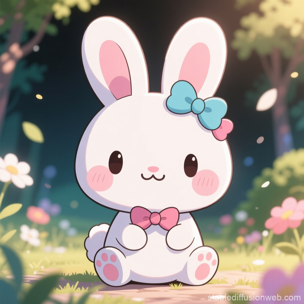 Cute Anime Bunny Mascot with Bows in a Flower Garden