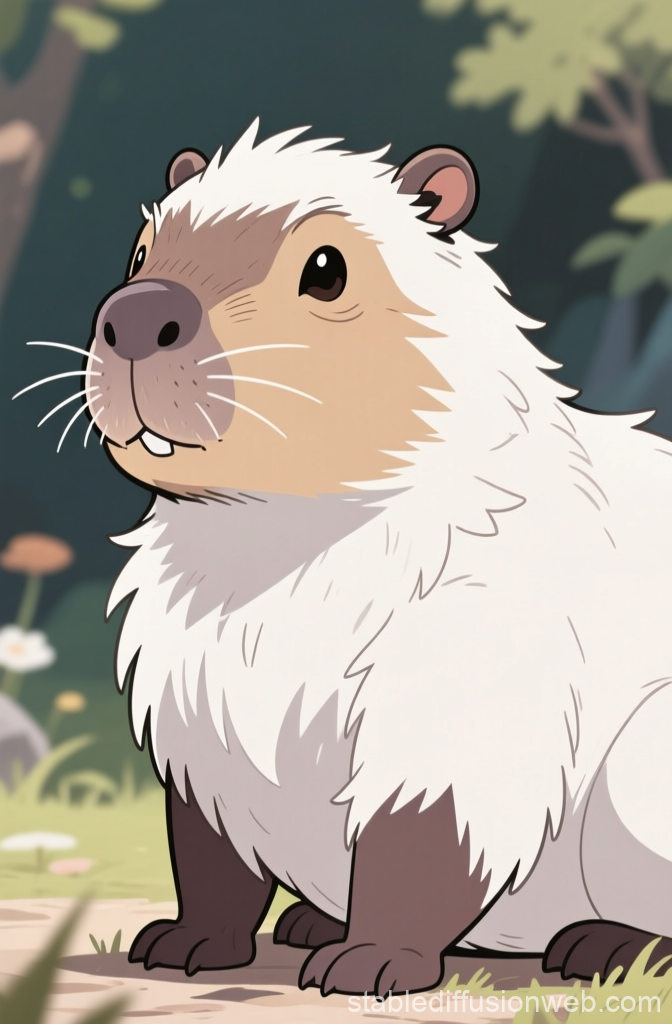 Cute Anime Capybara Character in Forest