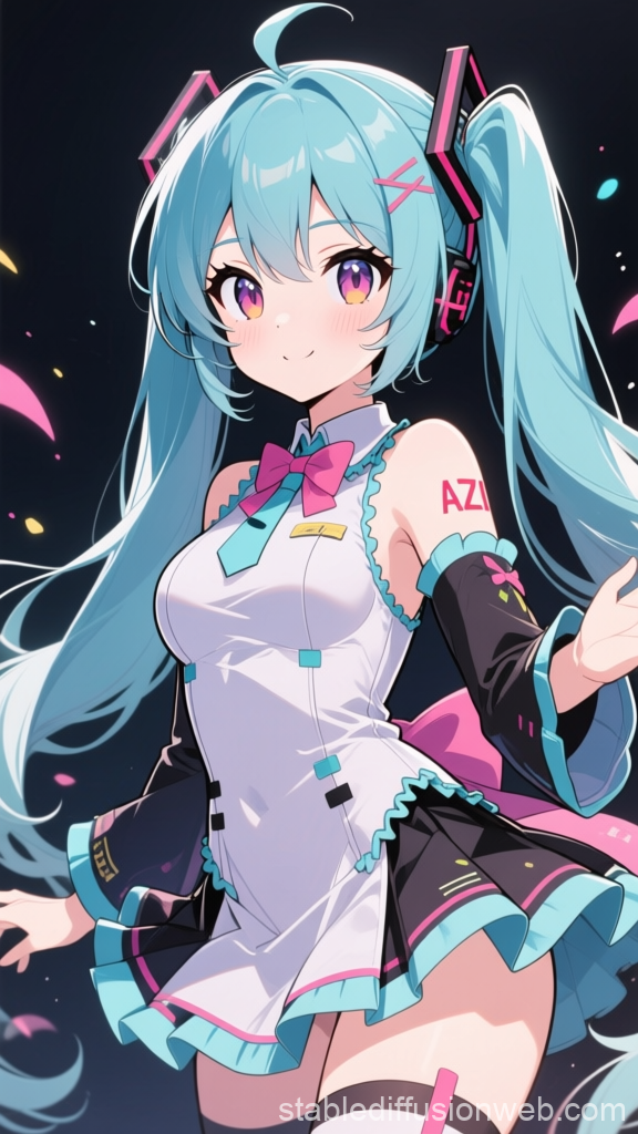 Cute Anime Girl with Blue Hair and Colorful Outfit
