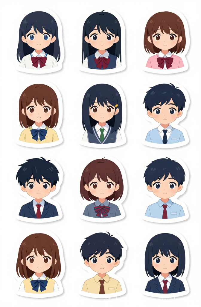 Cute Anime School Characters in Toei Style