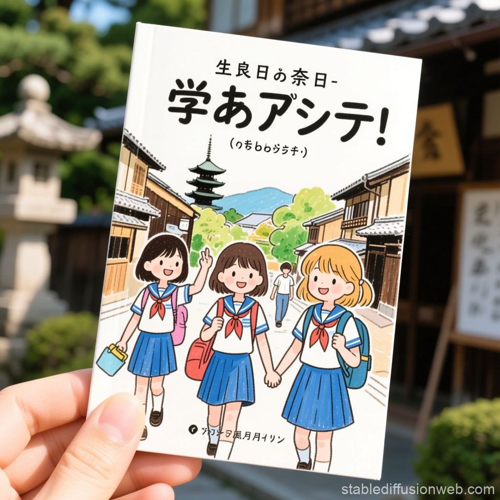Cute Anime Schoolgirls Walking in Traditional Kyoto Street