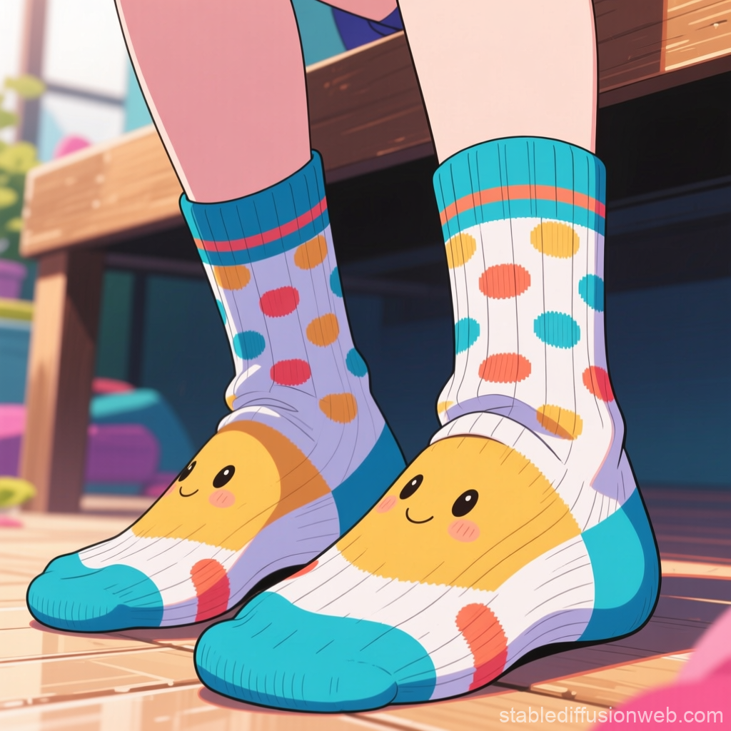 Cute Anime Socks with Smiling Faces and Polka Dots