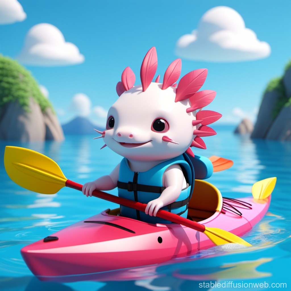 Cute Axolotl Kayaking on a Sunny Day