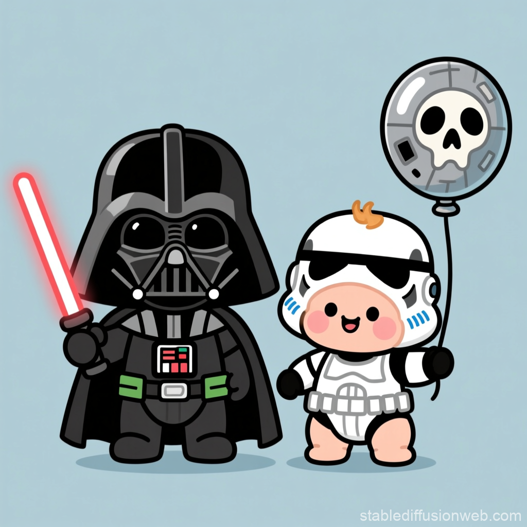 Cute Baby Darth Vader and Stormtrooper with Balloon
