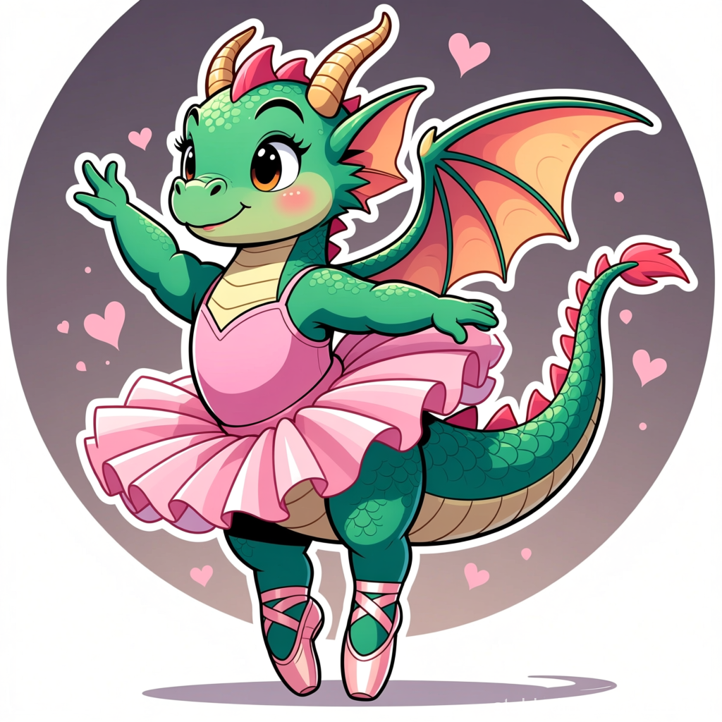 Cute Baby Dragon Dancing Ballet in Pink Tutu