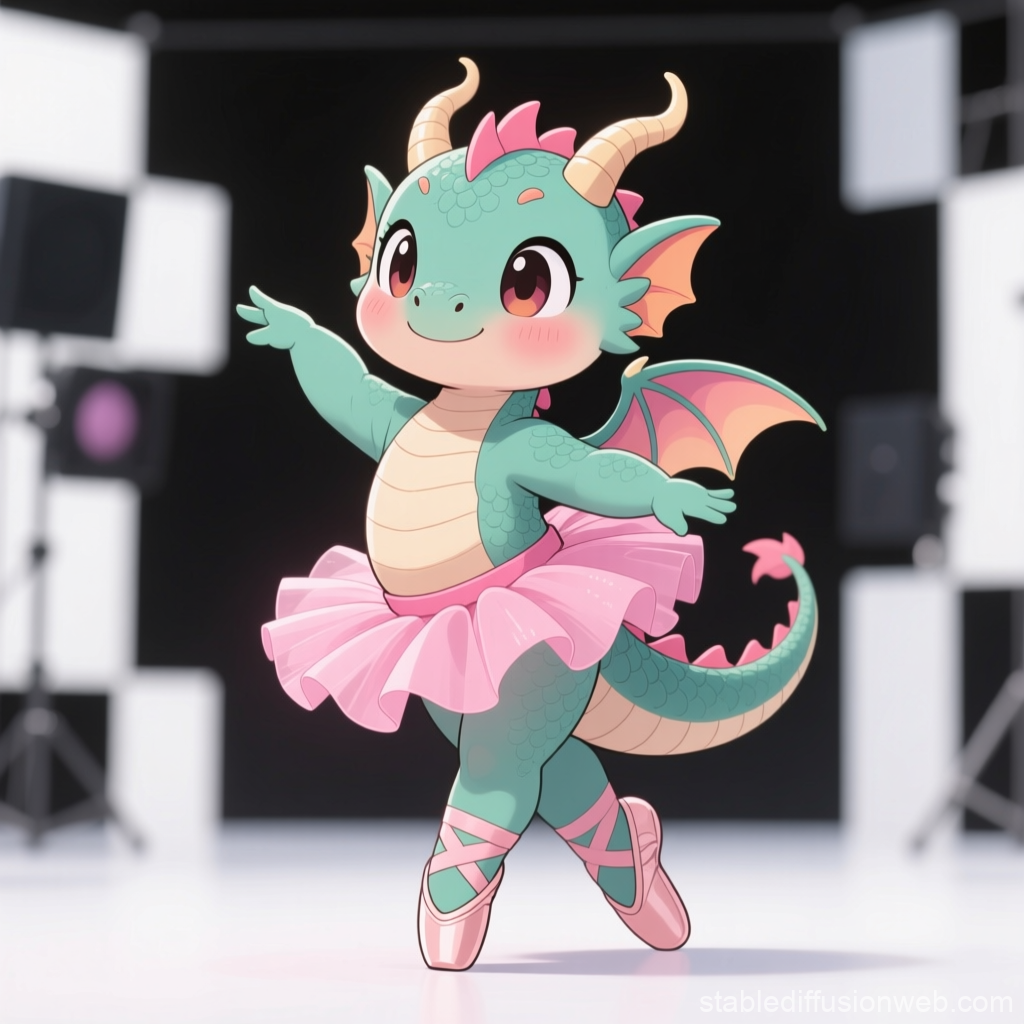 Cute Baby Dragon Dancing Ballet in Pink Tutu